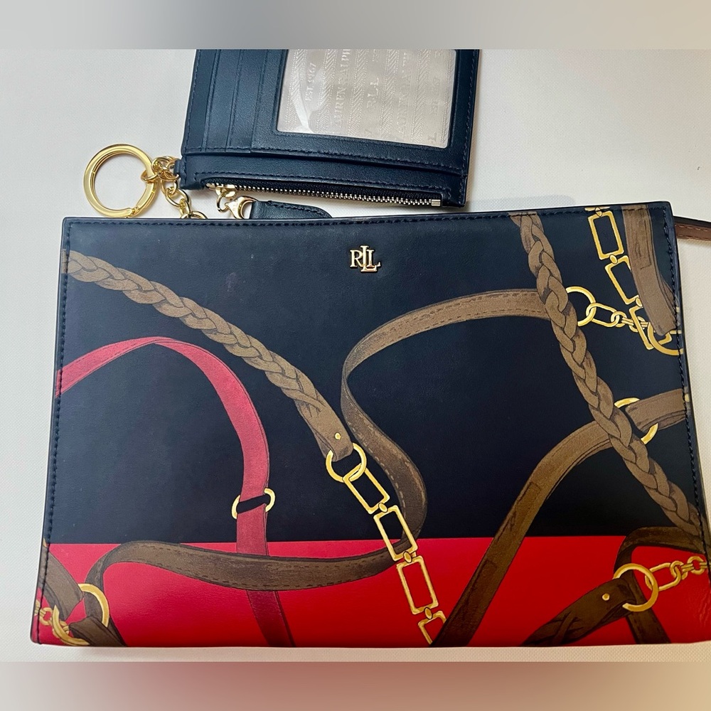 RLL Ralph Lauren Equestrian Leather Clutch Purse Wrist ID holder Polo
